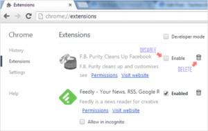 Delete Browser extensions